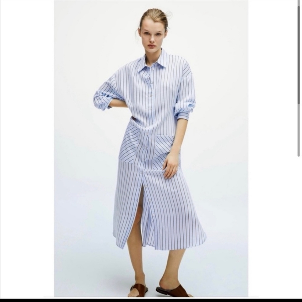 Zara long striped shirt dress